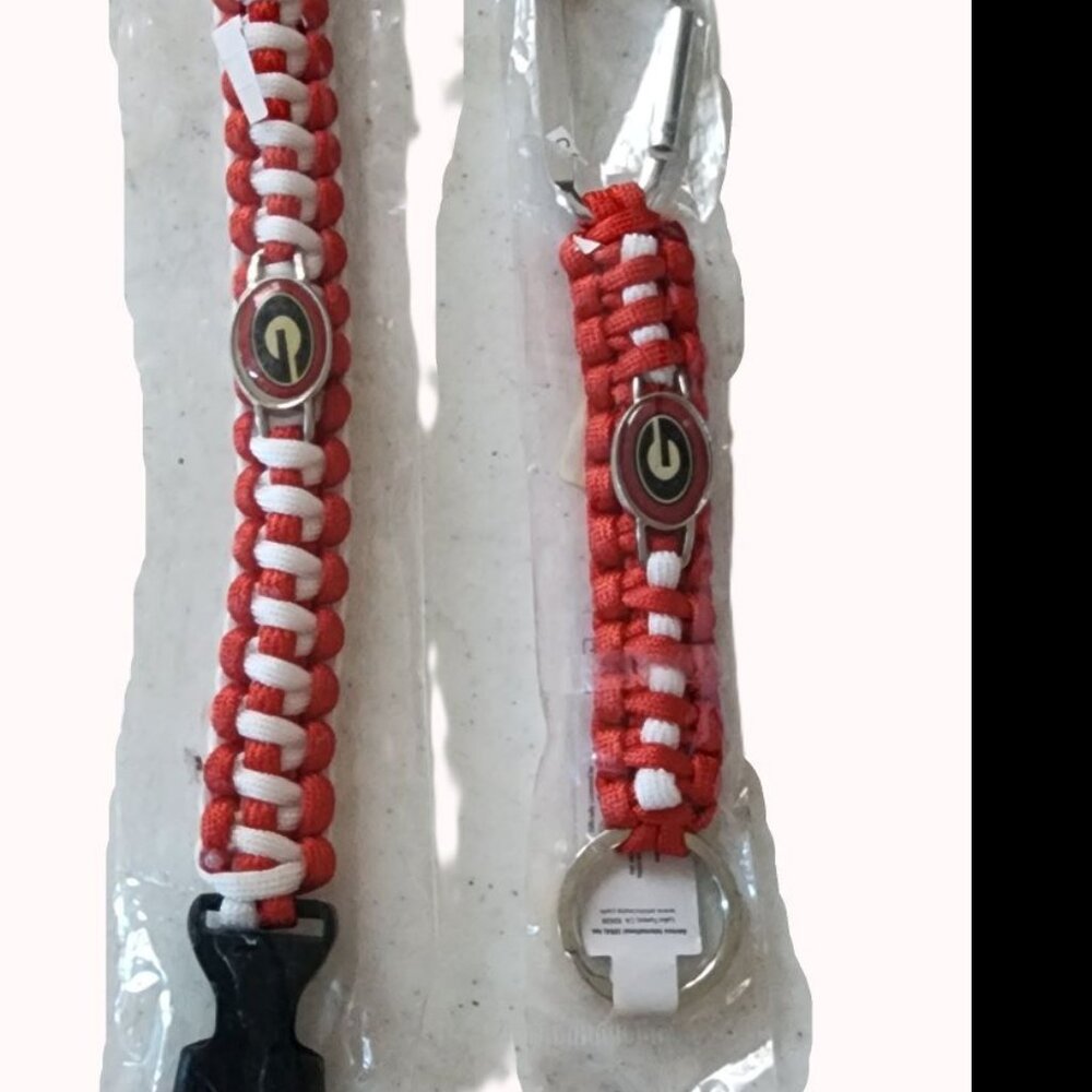 2PC SET Georgia Bulldogs Parachute Cord Bracelet & Keychain-NEW